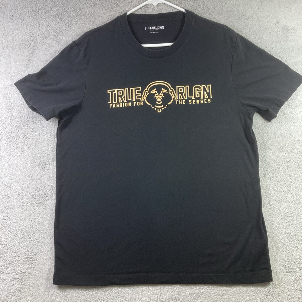 True Religion Jeans Shirt Adult Large Black Puff Metallic Graphic Tee Fashion