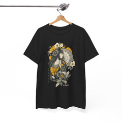 Black Yellow White Flower Cotton Art T-Shirt