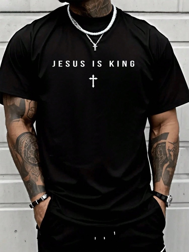 Men T-Shirt Jesus Is King Cross Christian Minimalist Religious Christ T-Shirt