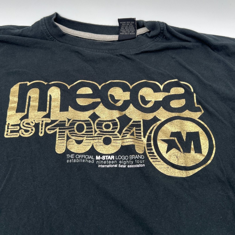 Mecca Men’s T-Shirt Black 2XL Graphic EST 1984 Gold Block Letter Fast Shipping!!