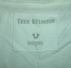 True Religion Metallic Gold Spellout Logo White Shirt Men’s Adult Large L