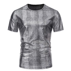 Men’s party stage glossy short sleeved round neck T-shirt