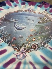 VTG M. Dubois 1991 Blue Tropical Aquatic Dolphins Tie Dye Size XL Single Stitch