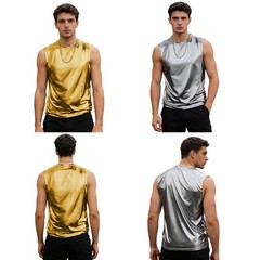 Men Shirt Outfit Sports Undershirts Tank Shiny Metallic Glossy Hip Hop Running