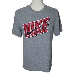 Nike Mens Safari Print Graphic T-Shirt Gray Red Logo Short Sleeve Small