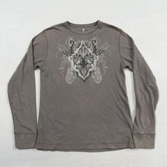 J. Ferrar Shirt Mens Medium Gray Long Sleeve Thermal Waffle Fleur De Lis Graphic