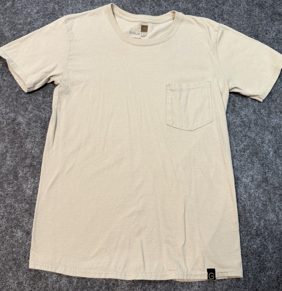 Goldtoe Men’s Beige Pocket T-Shirt Size Small 100% Cotton Crew Neck Short Sleeve