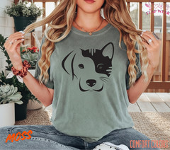 Dog and Cat Split Face T-Shirt – Minimalist Pet Lover Graphic Tee – Cute Dog Cat