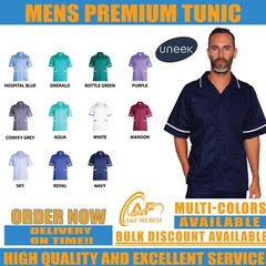 Mens Premium Tunic Uneek Healthcare Hospital Nurse Salon Spa Barbers Plain UC924