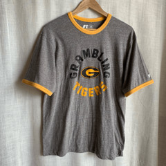 Russell Athletic Grambling Tigers Mens Graphic Ringer T Shirt Size L Gray Yellow