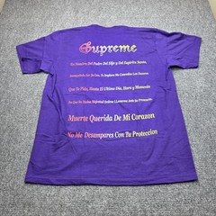 Men’s XL Supreme Grim Reaper Santa Muerte Prayer Graphic Tee Purple XL Shor