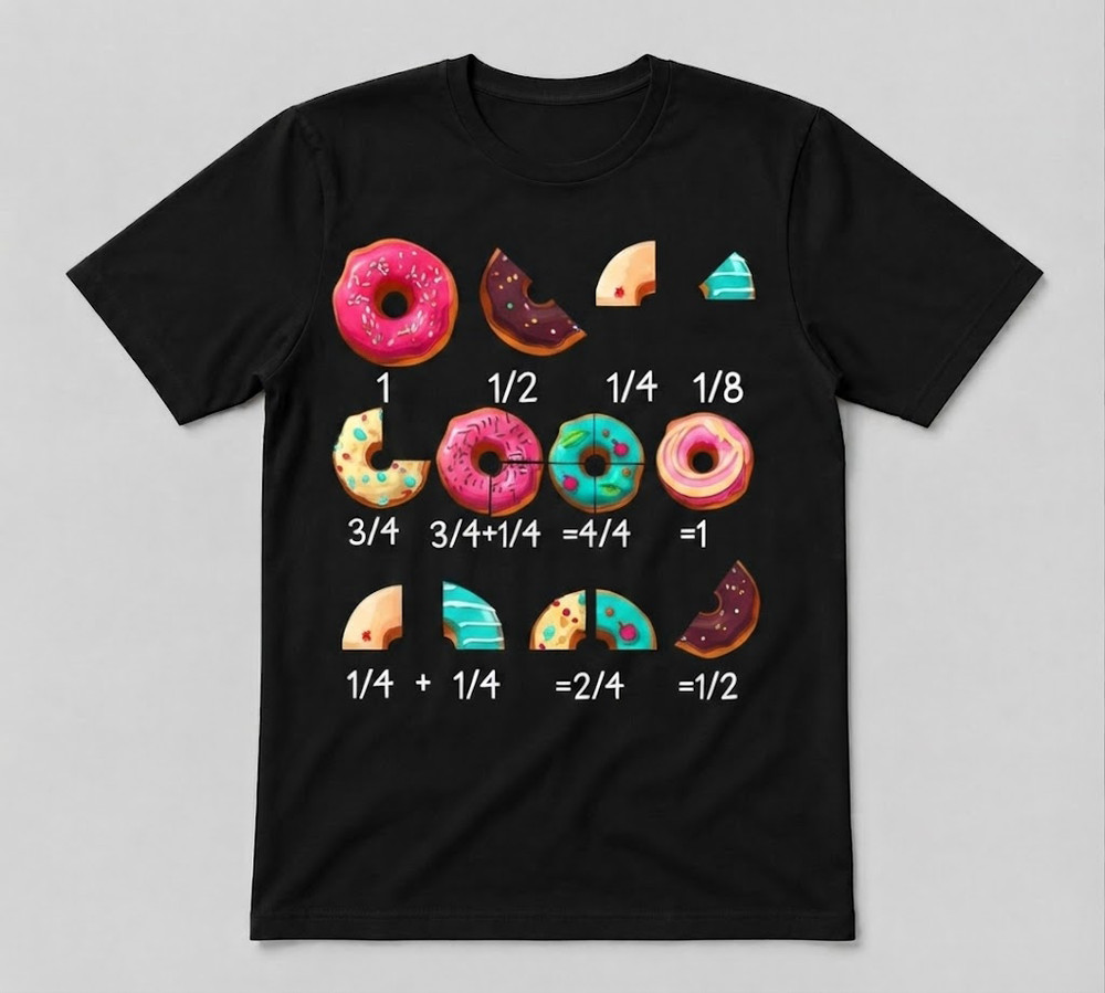 Math Donut Fraction Back To School Teacher Gift Black T-shirt