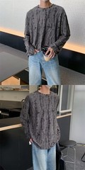 Men’s Distressed Long Sleeve T-Shirt Harajuku Aesthetic Ripped Pullover Top