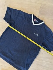 Chaps Ralph Lauren Vintage Embroidered Navy Tee With White V Collar – 90’s M