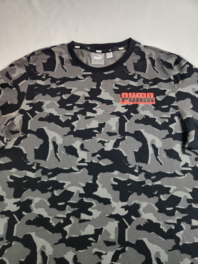 Puma T-Shirt Mens Large Black Gray Camouflage Short Sleeve Casual Activewear Top