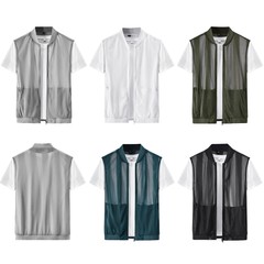 Mens Vests Outing Cardigan Hiking Tank Top Front Zip Mesh Daily Breathable Wear