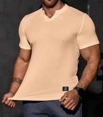 Mens V-Neck Muscle Slim Henley Shirt Workout Gym Athletic Shirt Summer Fashio…