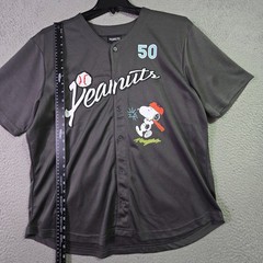 Peanuts® Snoopy Baseball Jersey shirt Mens Large Black Charlie Brown Button NWT