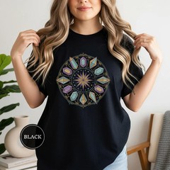 Crystal Grid Zodiac Wheel Comfort Tee Astrology Spiritual Design