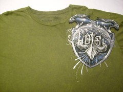 AFFLICTION Mens GREEN w EAGLES & SILVER FOIL WINGED SHIELD T-Shirt New XXL 2XL