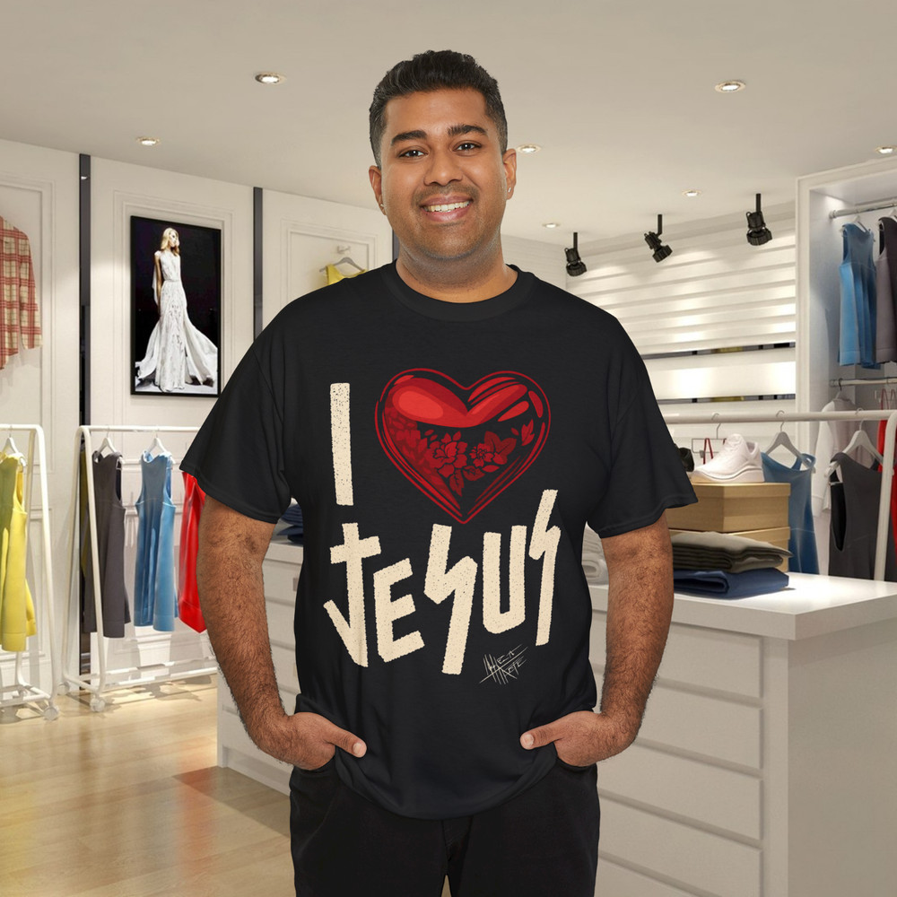 Christian Faith Tee I Love Jesus Heart Graphic Shirt Inspirational Religious Gif