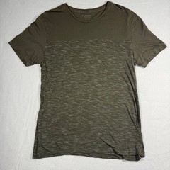 AllSaints Pavant Crew T-Shirt XL Olive Green Space Dye Paneled Slub MD014G