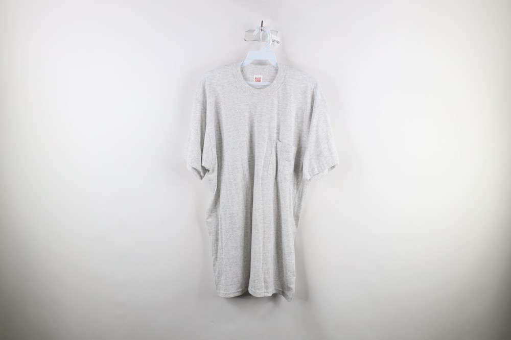 Vintage 90s Streetwear Mens XL Blank Short Sleeve Pocket T-Shirt Heather Gray