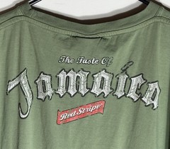 Vintage Jamaica Red Stripe Beer Faded T Shirt Sz XL Olive Green Caribbean Rasta