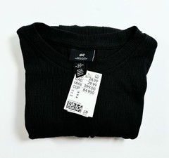 H&M Men’s Medium Ribbed Knit Loose Fit Coupe Ample Solid Black T-Shirt NWT