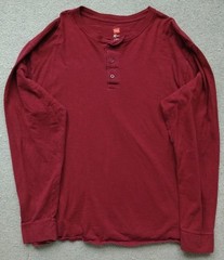 Hanes X-temp Mens L Maroon Henley Tee Shirt Flaws Pit 21.5″ Length 28″