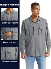 UPF 50+ Mens Quick Dry UV Protection Shirts Long Sleeve Hiking Fishing Work Tops