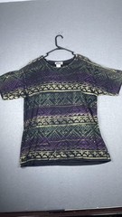 East Beach Club Shirt Mens Large Black Purple Elephant Tribal All Over Print