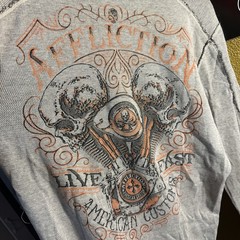 Affliction Shirt Mens XL Thermal Gray Y2K Skull Cross Wings Grunge Reversible