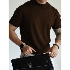 Mens Knitted Tee Casual Short Sleeve Office Outfits Retro Style Knitted Fabric