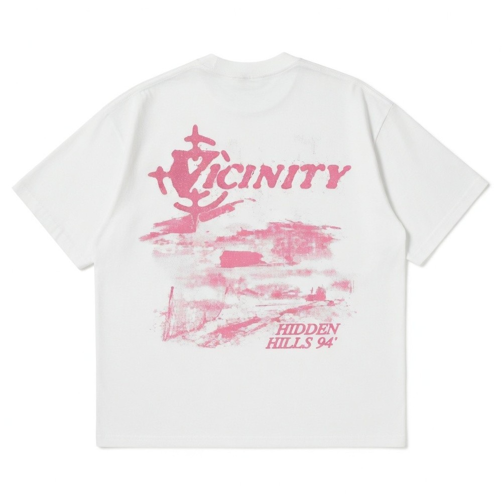 Vicinity Hidden Hills 94 Pink Graphic Y2K Aesthetic Retro Mens Cotton Shirt