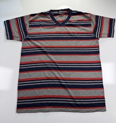 Pure Vintage 80s Striped V Neck T Shirt Mens Medium Gray Blue Red Retro skater