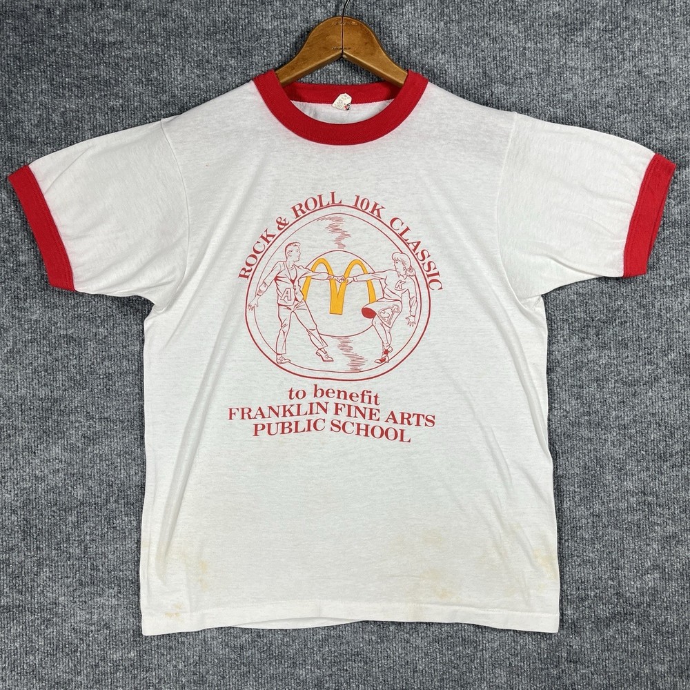VINTAGE 80s Franklin Fine Arts School Chicago T Shirt Men M McDonalds Rockabilly