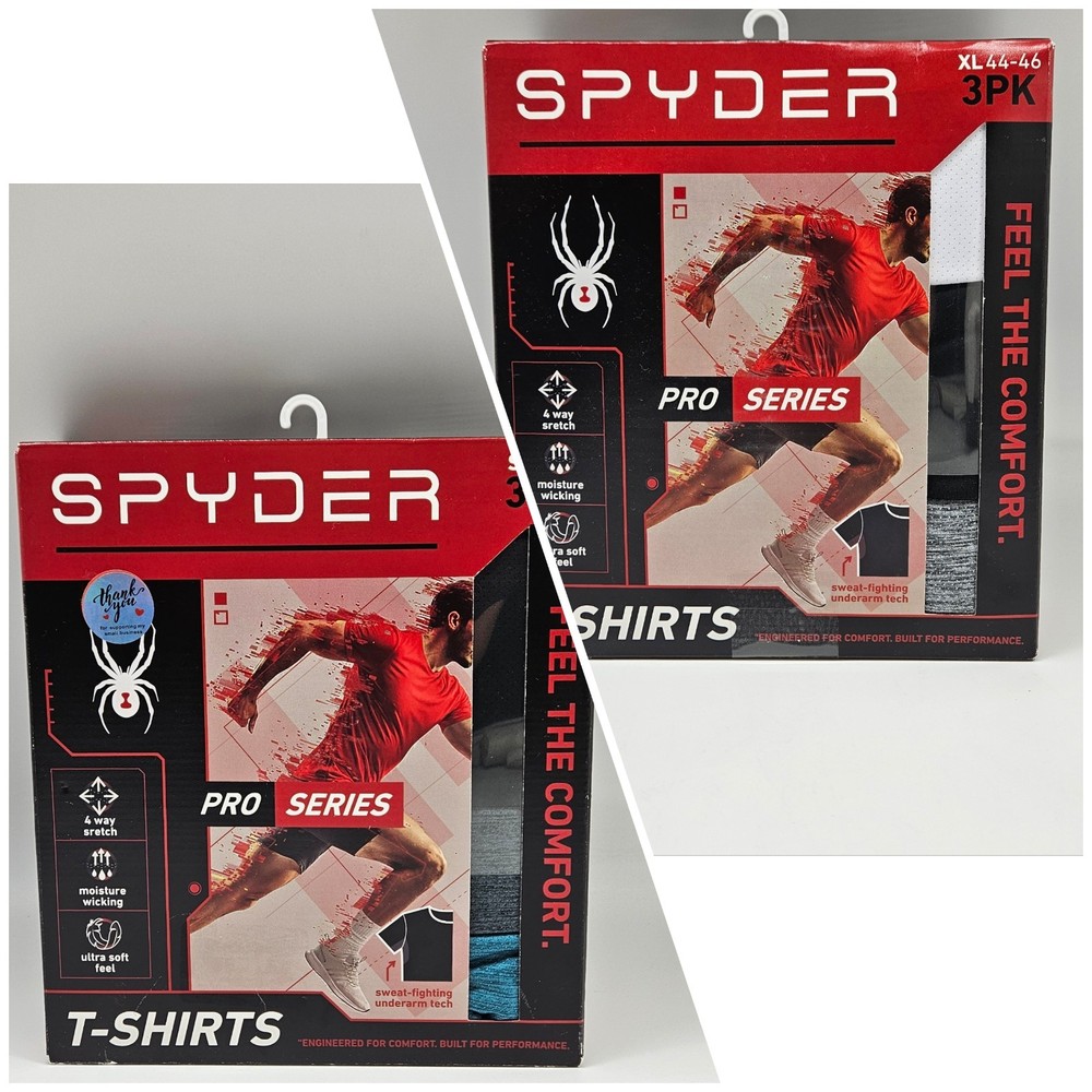 SPYDER 3 Pack Men’s S M L XL Pro-Series Poly Microfiber T Shirts Assorted Colors