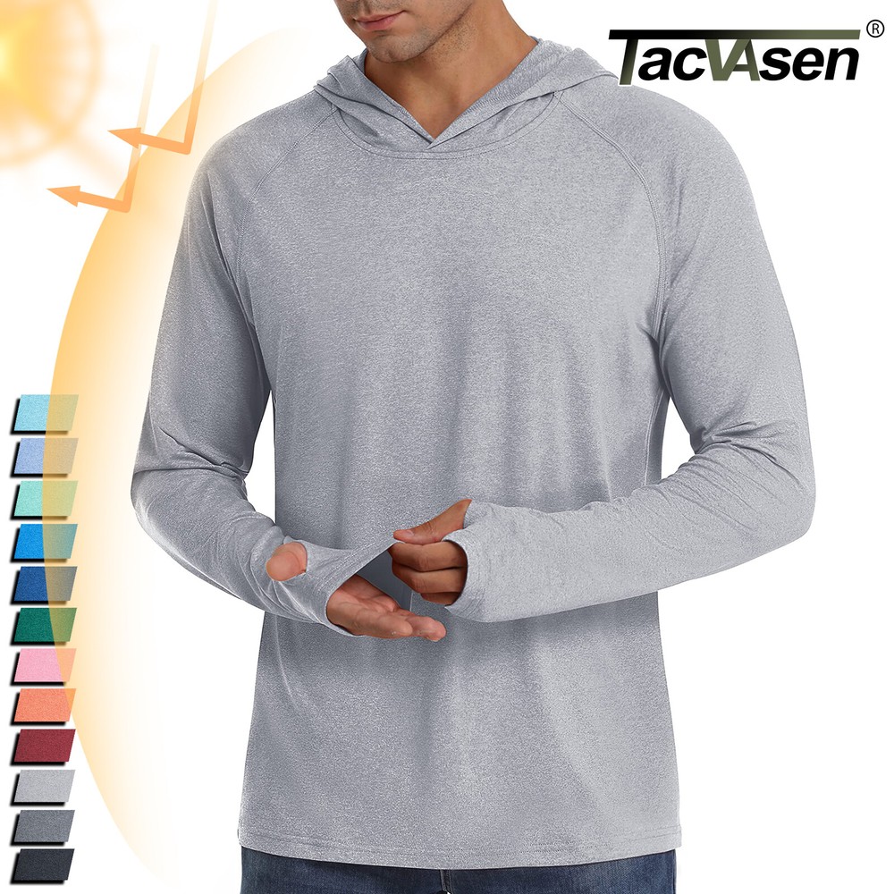 UPF50+ Men’s Sun Protection Long Sleeve Hoodie Fishing Hiking Casual Sport Shirt