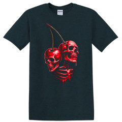 Skull Cherry Skeleton Graphic T Shirt Creepy Halloween Tee Art Design