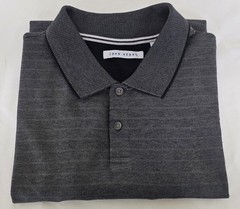 JOHN HENRY Men Polo T-Shirt Size 2XL Grey Striped Cotton Blend Short Sleeve Tee