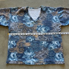 Men’s Blue Beige Floral V-Neck Short Sleeve Regular Fit T-Shirt