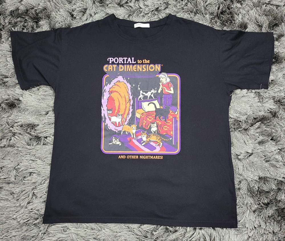 Steven Rhodes Shirt Mens Large Black Portal Cat Dimension Funny Novelty Humor