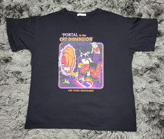 Steven Rhodes Shirt Mens Large Black Portal Cat Dimension Funny Novelty Humor