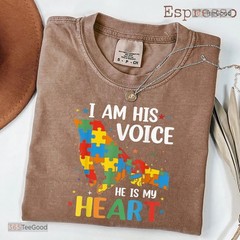 I Am His Voice Autism Awareness Mom Shirt – Proud Mother Puzzle Heart Tee