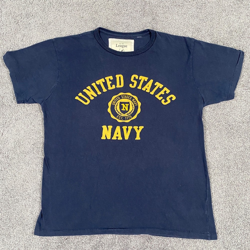 League Apparel United States Navy Shirt Mens Large Blue Tackle Twill Spellout