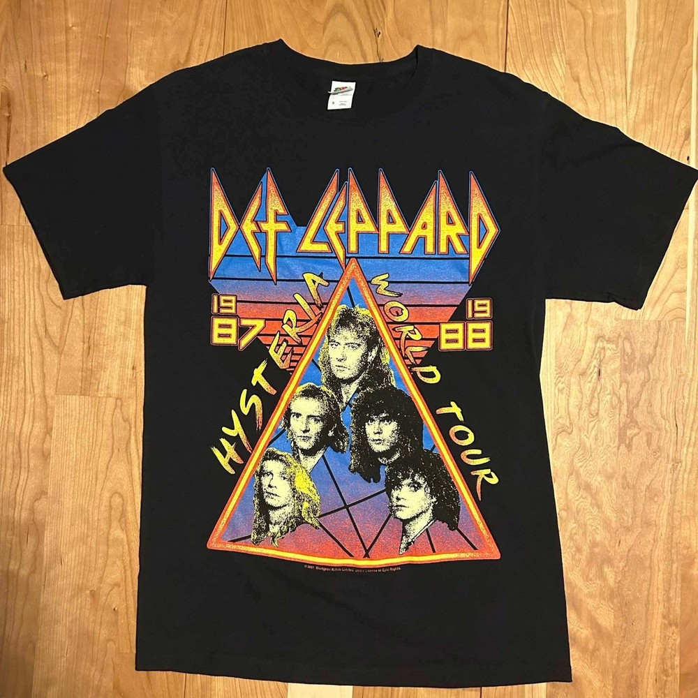 Def Leppard Hysteria World Tour 1987 1988 Black Graphic T-Shirt Mens Small S