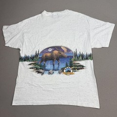 Vintage 90s Maine Moose Nature Graphic wrap Tee double sided Large USA San Segal