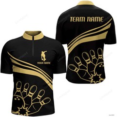 Black & Gold Bowling Custom Bowling Jersey Team Shirt S-5XL