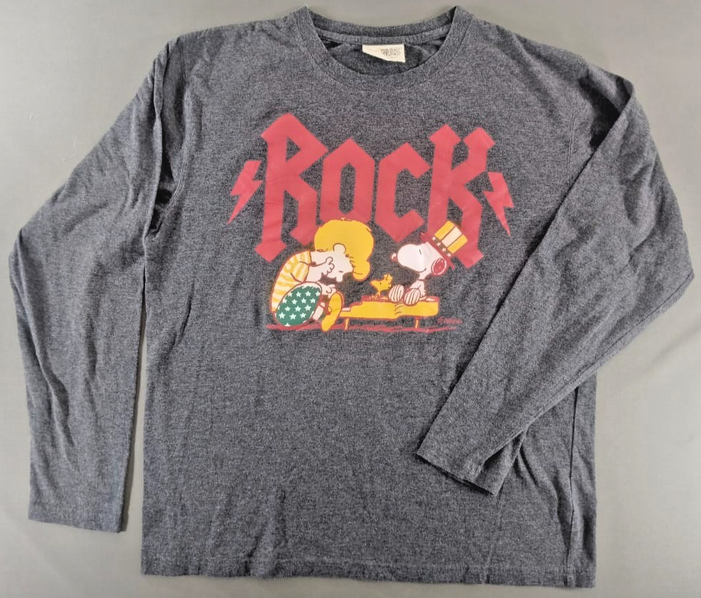 Peanuts Snoopy Charlie Brown Rock Graphic Long Sleeve Shirt Gray Japan Men’s L